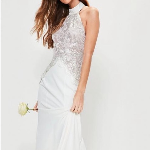 White High Neck / Halter Lace Wedding Maxi Dress - Picture 2 of 10